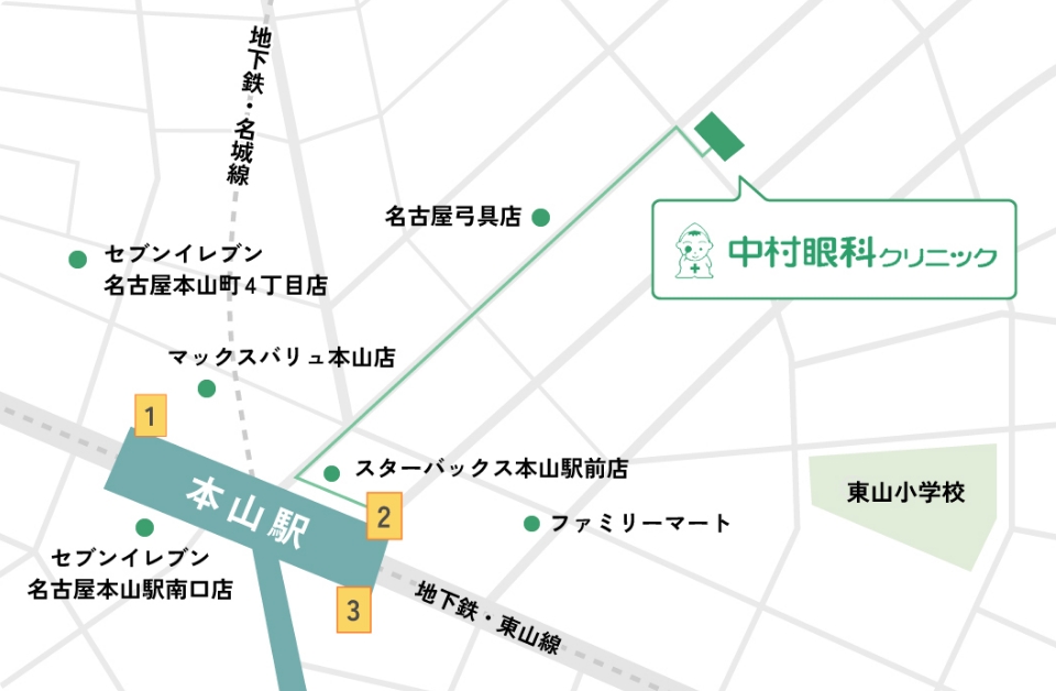 本山駅から中村眼科クリニックへのアクセスマップ